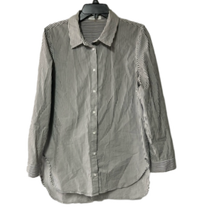 EUC Women’s Calvin Klein gray white striped button up size‎ M